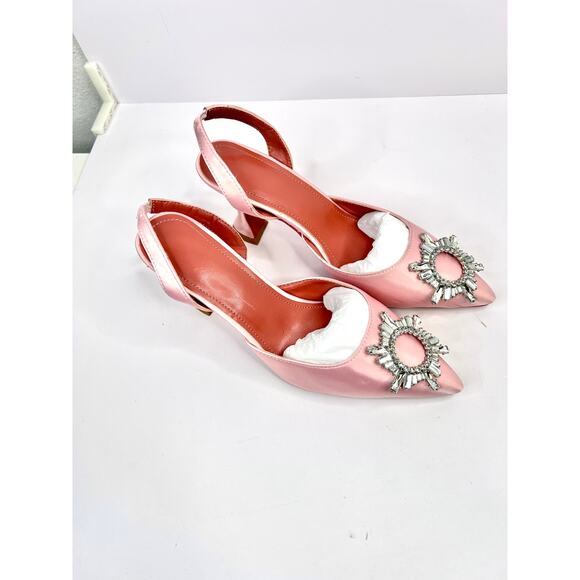 Luxury Dress Fluted Heel Size 8.5 Satin Pointed Slingback w/ Crystal-Sunflower - Picture 8 of 10